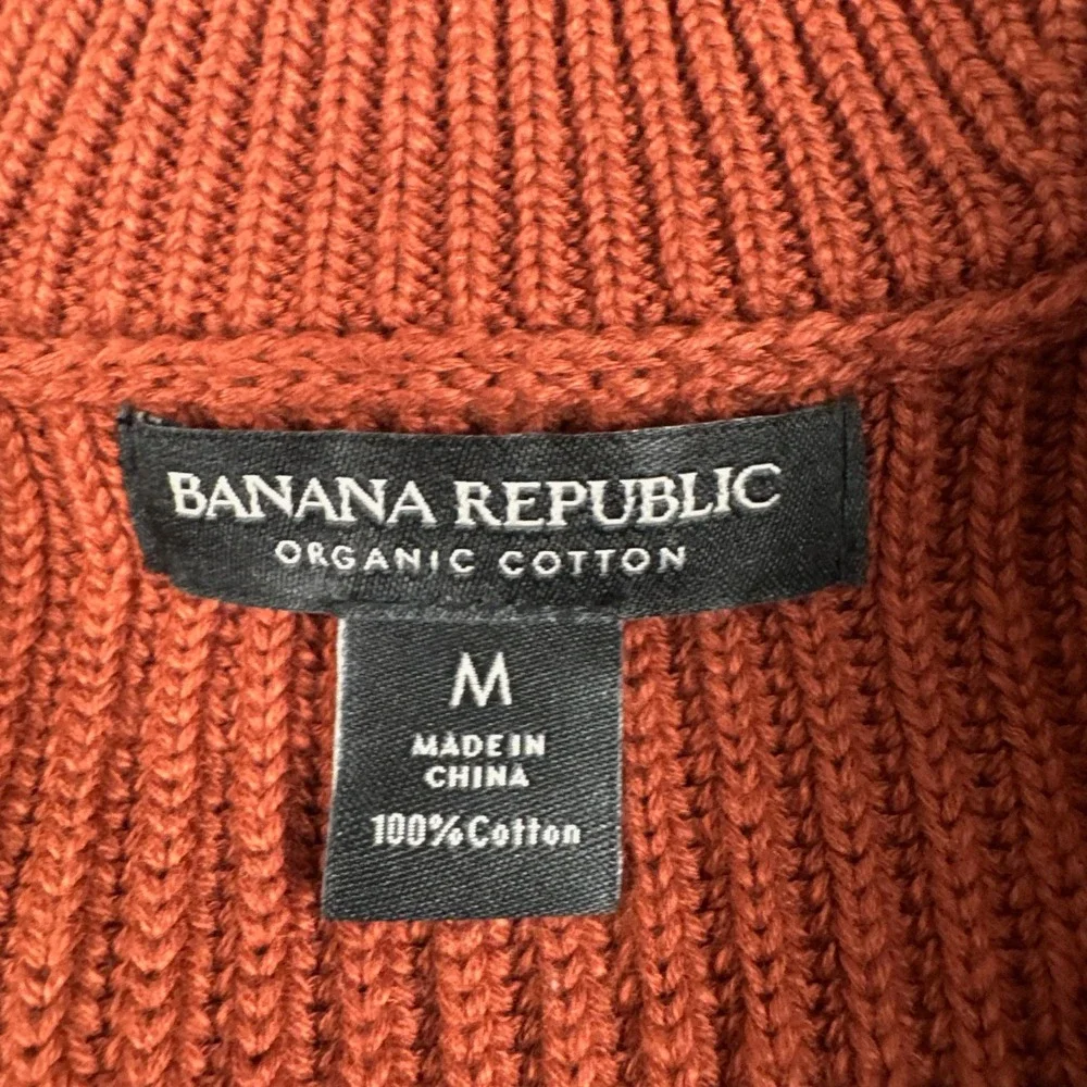 Banana Republic Cardigan Mens M Orange Ribbed Organic Cotton Shawl Collar Preppy